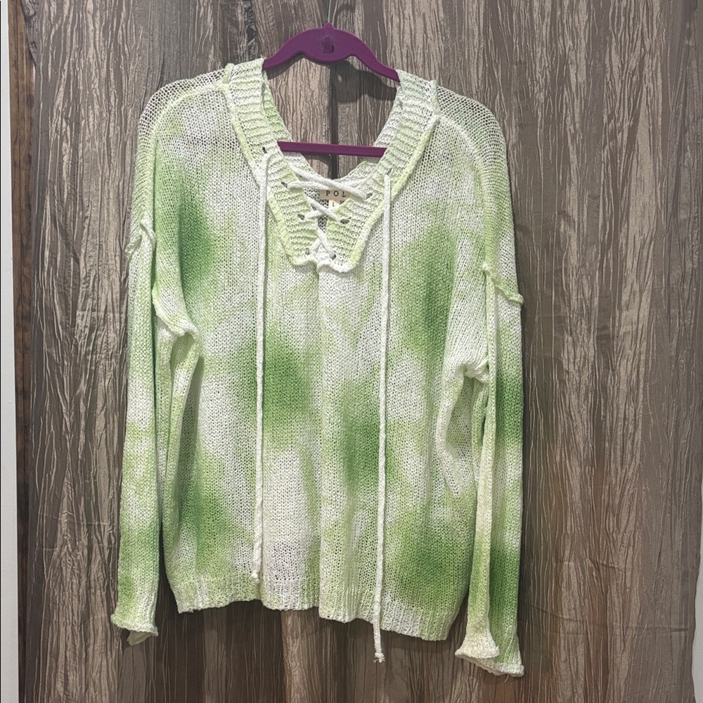 POL Green and White Women's Sweater